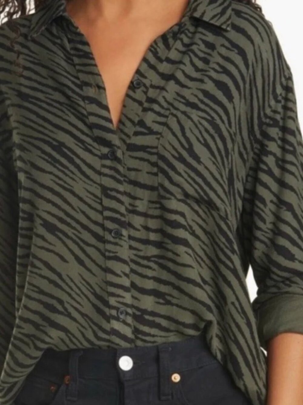 RAILS Green and Black Animal Print Blouse, size XS